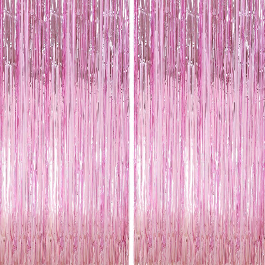 6 Pack Pink Foil Fringe Curtains Streamers Party Decorations 3.3 x 8.2 ft, Pink Tinsel Curtain Fringe Backdrop for Parties, Door Fringe Birthday Streamers, Barbie Backdrop Birthday Party Decorations