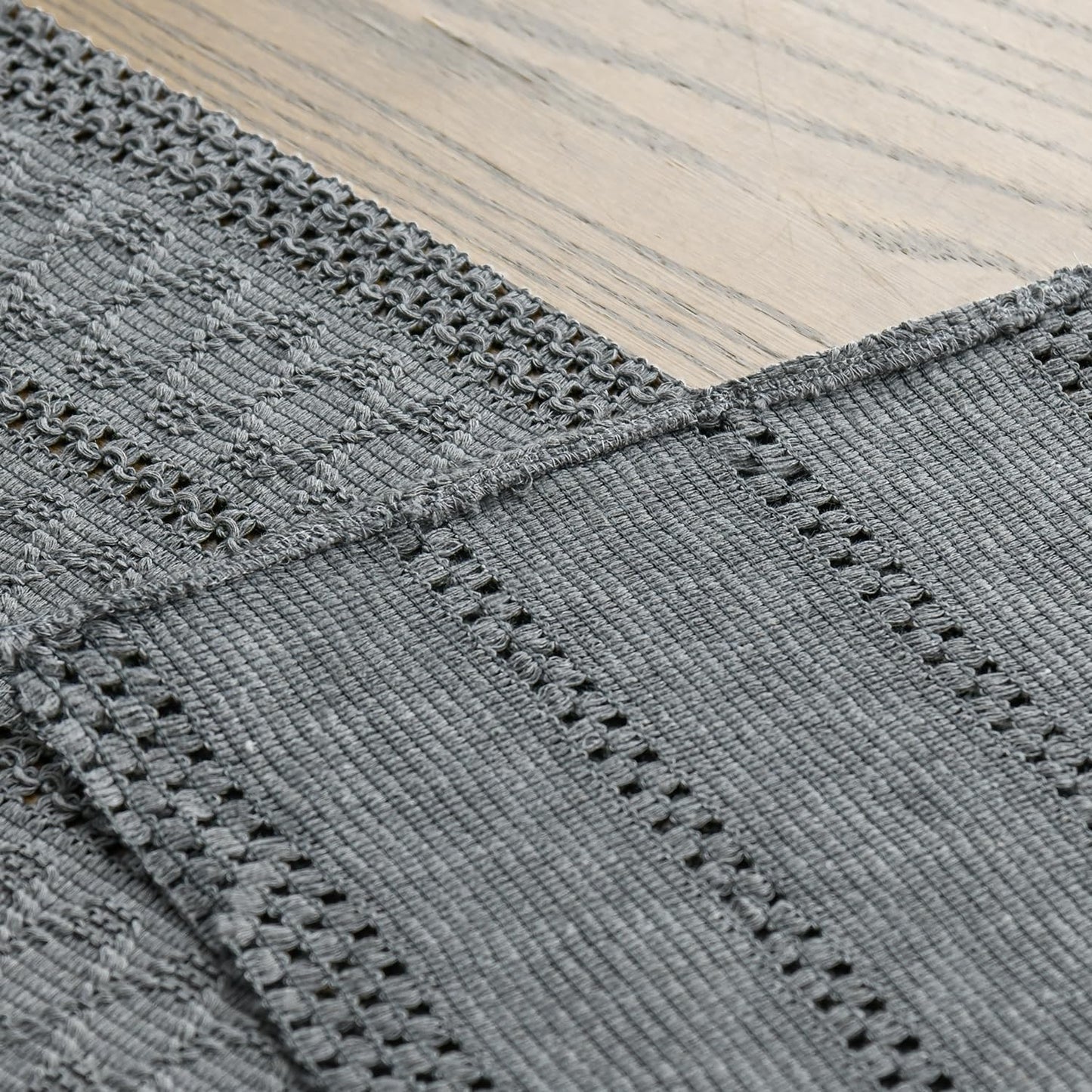 Artoid Mode Dark Grey Farmhouse Woven Rustic Hollow Table Runner, Seasonal Holiday Hollow Kitchen Dining Table Decoration for Home Party Decor 12x48 Inch