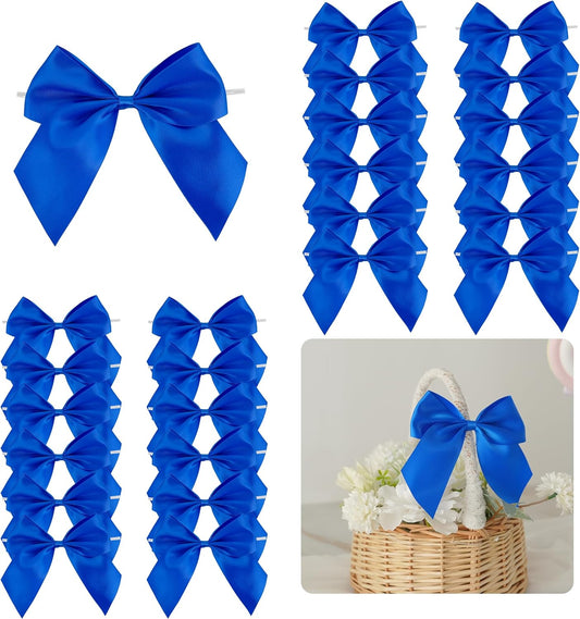 5'' Royal Blue Bow Party Decorations Satin Bows, Twist Tie Bows for Treat Bags, Cake Pops, Pre-tied Bow Premade Ribbon Bows for Crafts, Holiday Bows for Gift Wrapping, Wedding Decor-24 Counts