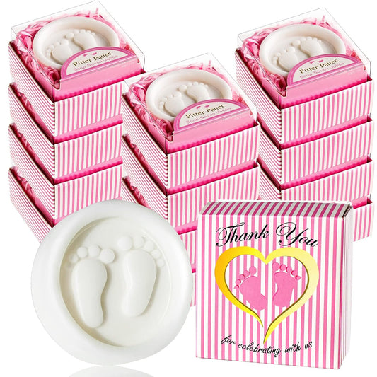 AIXIANG Baby Shower Favors Soaps Handmade Pink Gift Boxed Little Baby-feet Scented Soap Favors for Baby Girl Baby Shower Favors and Decorations (12 Pack, Baby Girls Baby Shower Favors)