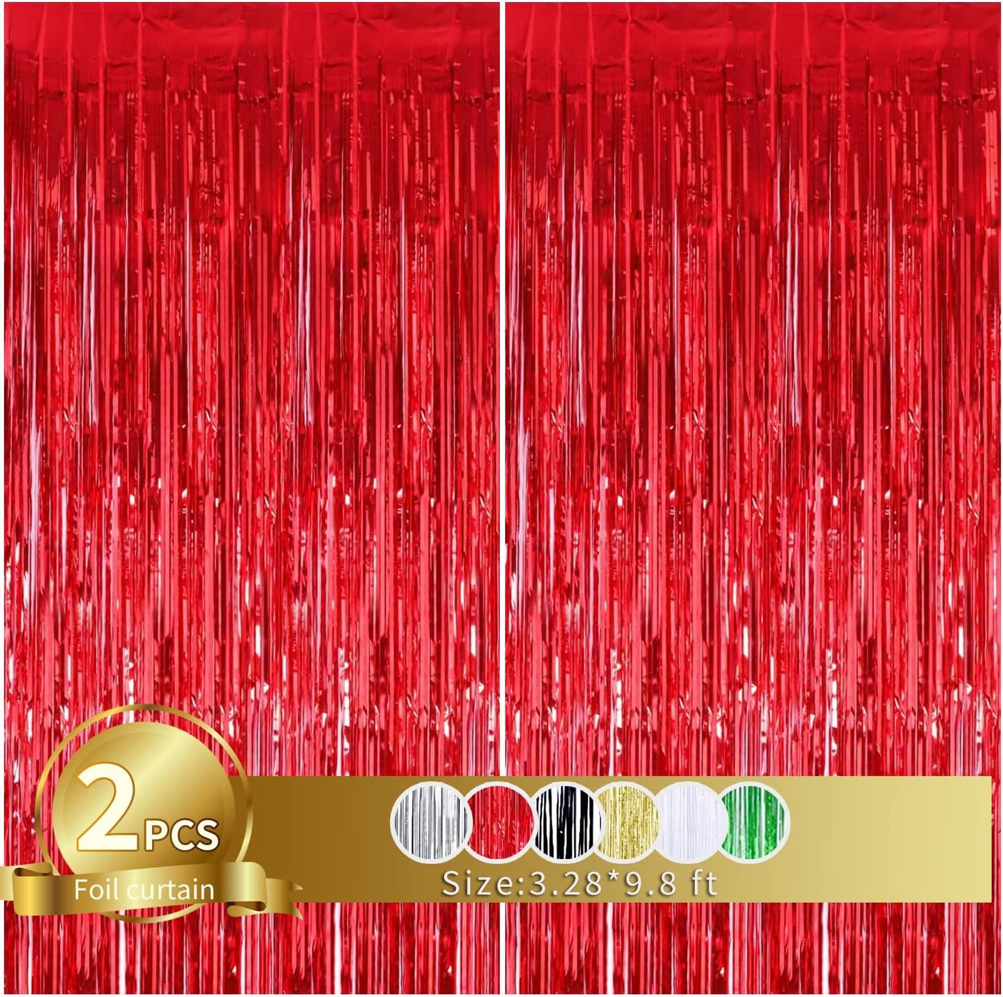 TONIFUL 2Pcs Red Metallic Tinsel Foil Fringe Curtains,Red Photo Booth Backdrop Streamer Curtain Photo Booth Props for Bachelorette Party,Birthday,Graduation,Christmas Decor(6.6ft x 9.9ft)