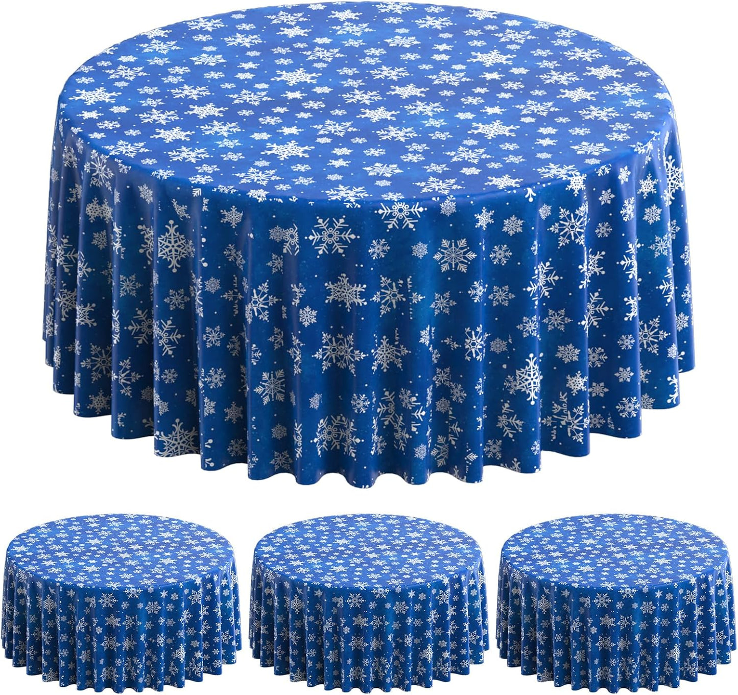 Jectivs 3 Pieces Christmas Snowflake Plastic Party Tablecloth Decorations,Disposable White Snowflake Blue Xmas Round Table Cover Backdrop for Winter Christmas Holiday Party Supplies,84 inch (Blue)