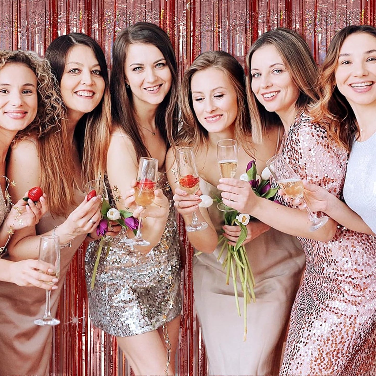 Tinsel Curtain Party Backdrop Rose Gold Birthday Decorations 5 Packs Glitter Foil Fringe Curtain Party Decor Streamers Photo Booth for Birthday Christmas Wedding Halloween Graduation Decorations