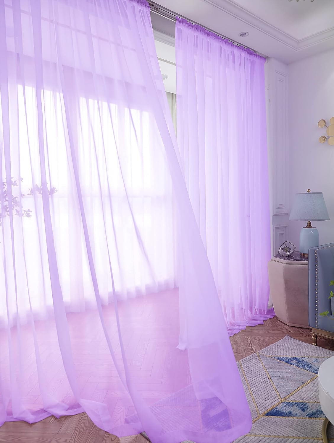 Window Purple Sheer Curtains 95 Inches Long 2 Panels Basic Rod Pocket Panel for Bedroom Children Living Room Yard Kitchen
