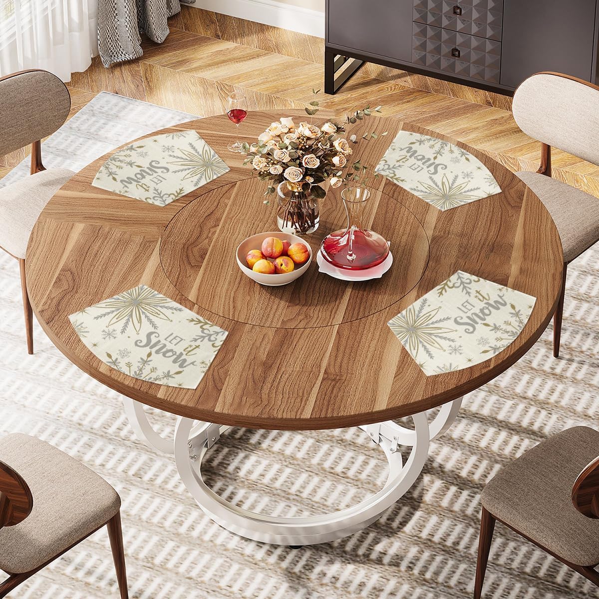Artoid Mode Christmas Snowflakes Wedge Shape Placemats for Round Table Set of 4, Let it Snow Winter Winter Seasonal Kitchen Dining Table Decoration for Indoor Party Home