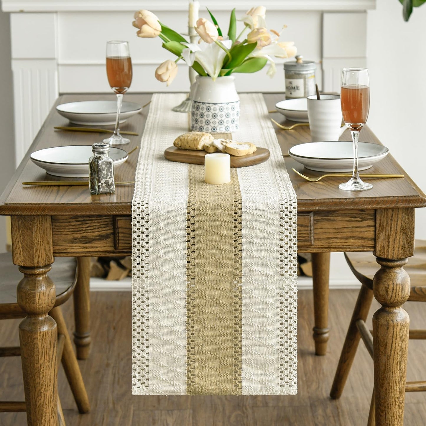 Artoid Mode Burlap Brown Farmhouse Rustic Table Runner, Seasonal Holiday Hollow Kitchen Dining Table Decoration for Home Party Decor 12x60 Inch
