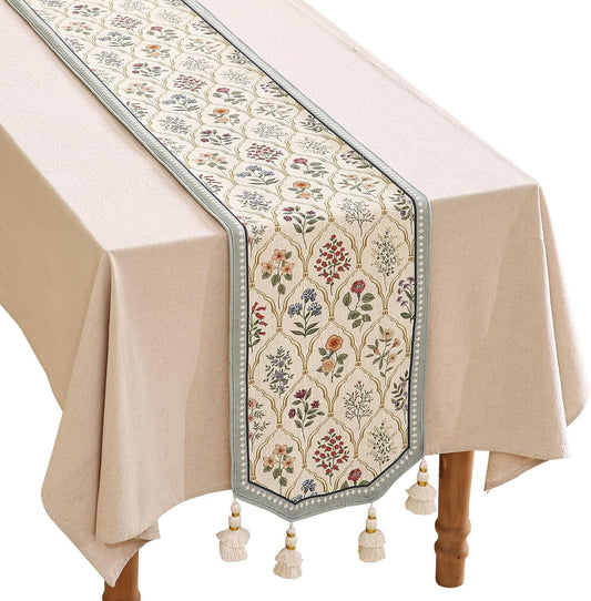 ISAENNE Designer Vintage Elegant Linen Table Runner 71 Inches Long,Colorful Wildflower Pattern Runner,Decor Table Runners for Dining Tables,Thanksgiving,Christmas,Banquet,12"*71"-Serenity B