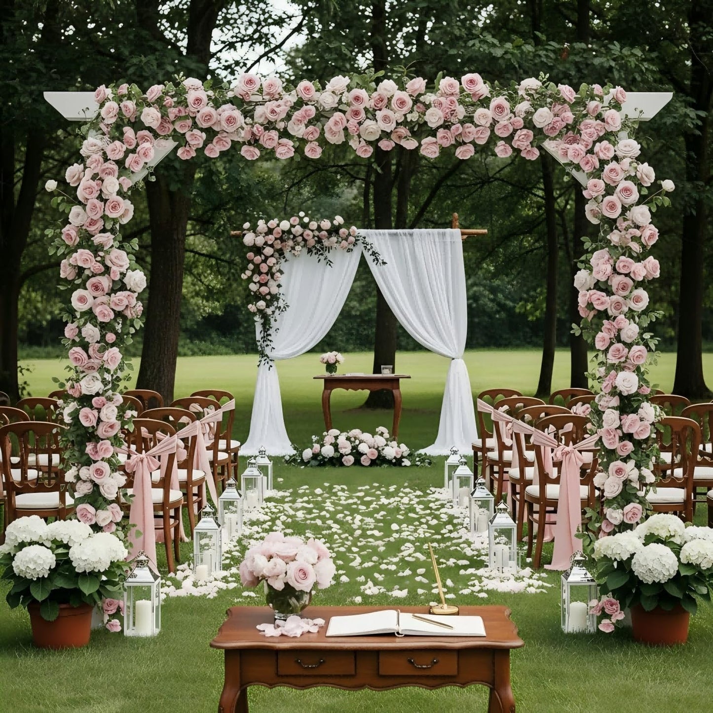 4 Pcs Pink Artificial Rose Vine Hanging Faux Flowers Garland for Wedding Anniversary Birthday Party Background Arch Garden Home Wall Room Decor