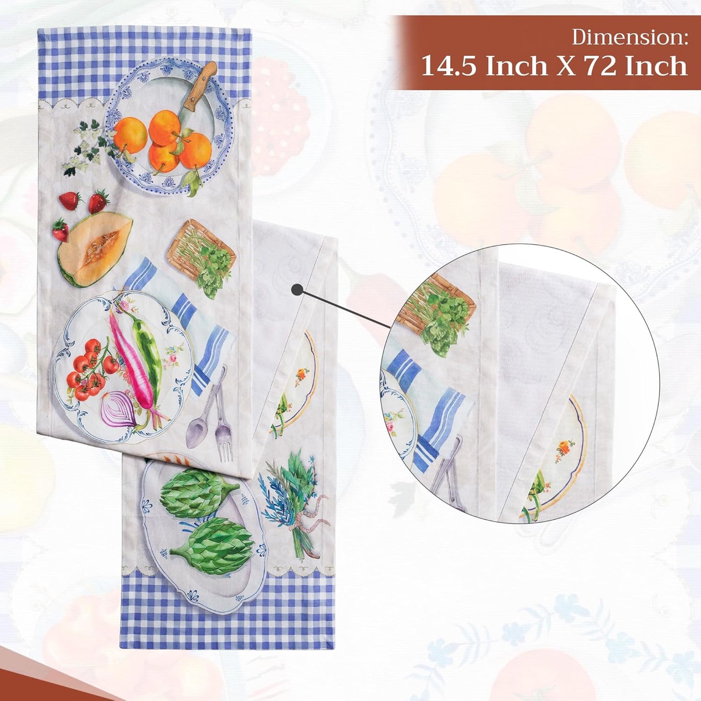Maison d' Hermine Table Runner 100% Cotton Single Layer Table Runners 72 inches Long Decorative for Home Kitchen Dining Party Baby Shower Wedding Bridal Shower Spring Summer (Gourmand, 14.50" x 72")