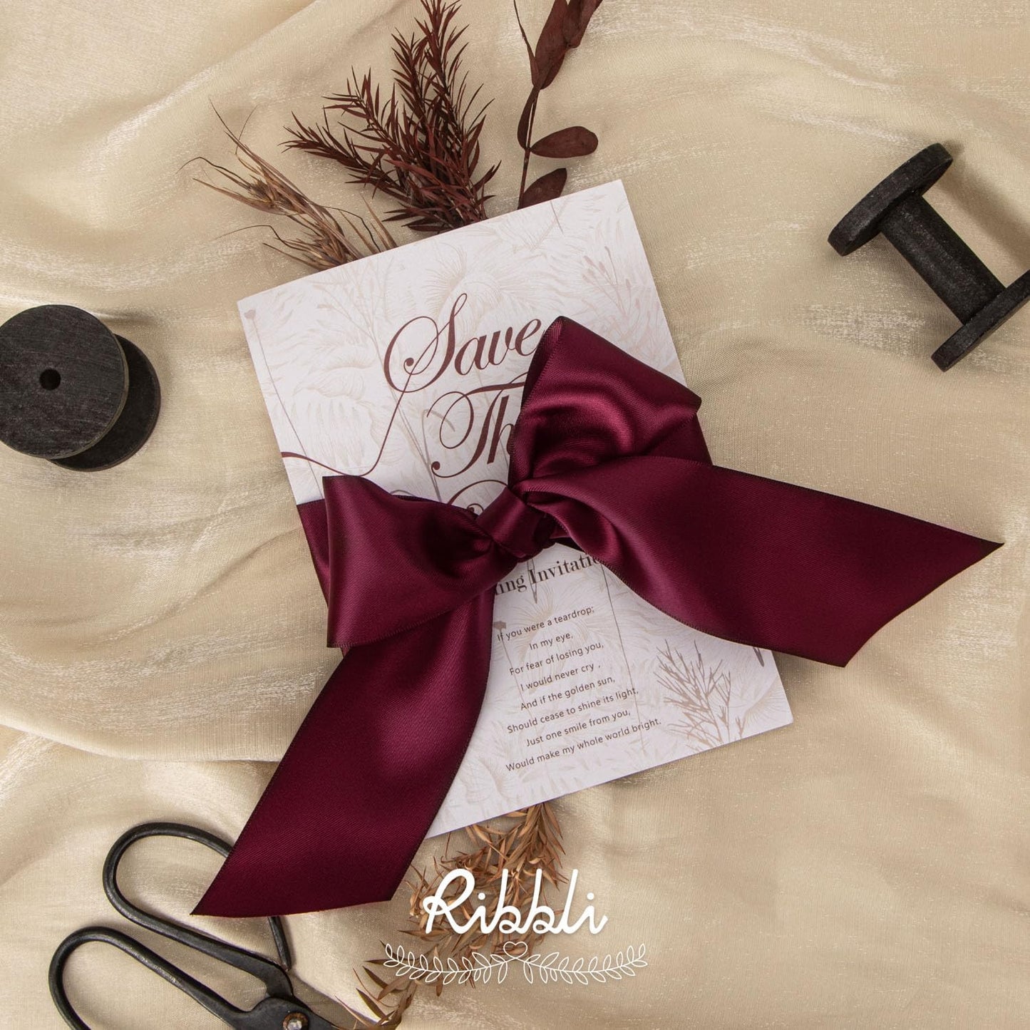 Ribbli Burgundy Double Faced Satin Ribbon, 2” x Continuous 10 Yards,Use for Bows Bouquet,Gift Wrapping,Floral Arrangement,Wedding Decoration
