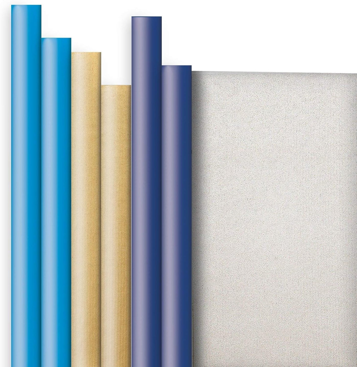 Jillson Roberts 6 Roll-Count Solid Color Hanukkah Gift Wrap Available in 2 Different Assortments, Double-Sided Kraft Blue and Gold/Silver and Gold/Royal and Silver