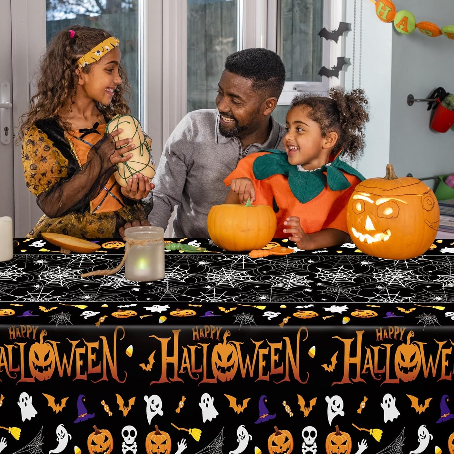 QZYL 12 Pack Halloween Plastic Tablecloth, 54" x 108" Pumpkin Decorations, Spider Webs Pumpkin Design Disposable Table Cloth Tablecover, Halloween Party Decor Dinnerware Indoor