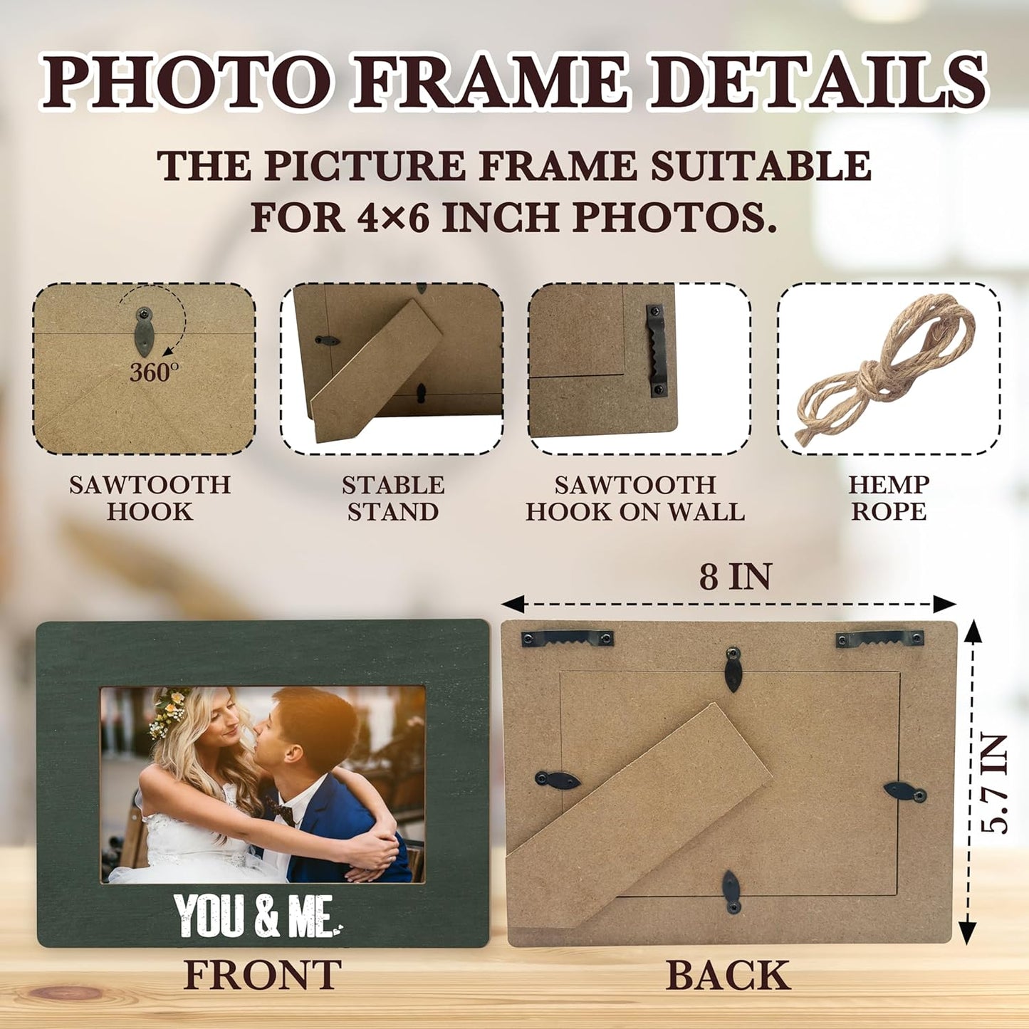 Couple Picture Frames, You & Me Photo Frame Gifts For Valentine Anniversary Birthday Engagement Wedding, Romantic Love Picture Frame Gifts For Couples Boyfriend Girlfriend Newlywed -07