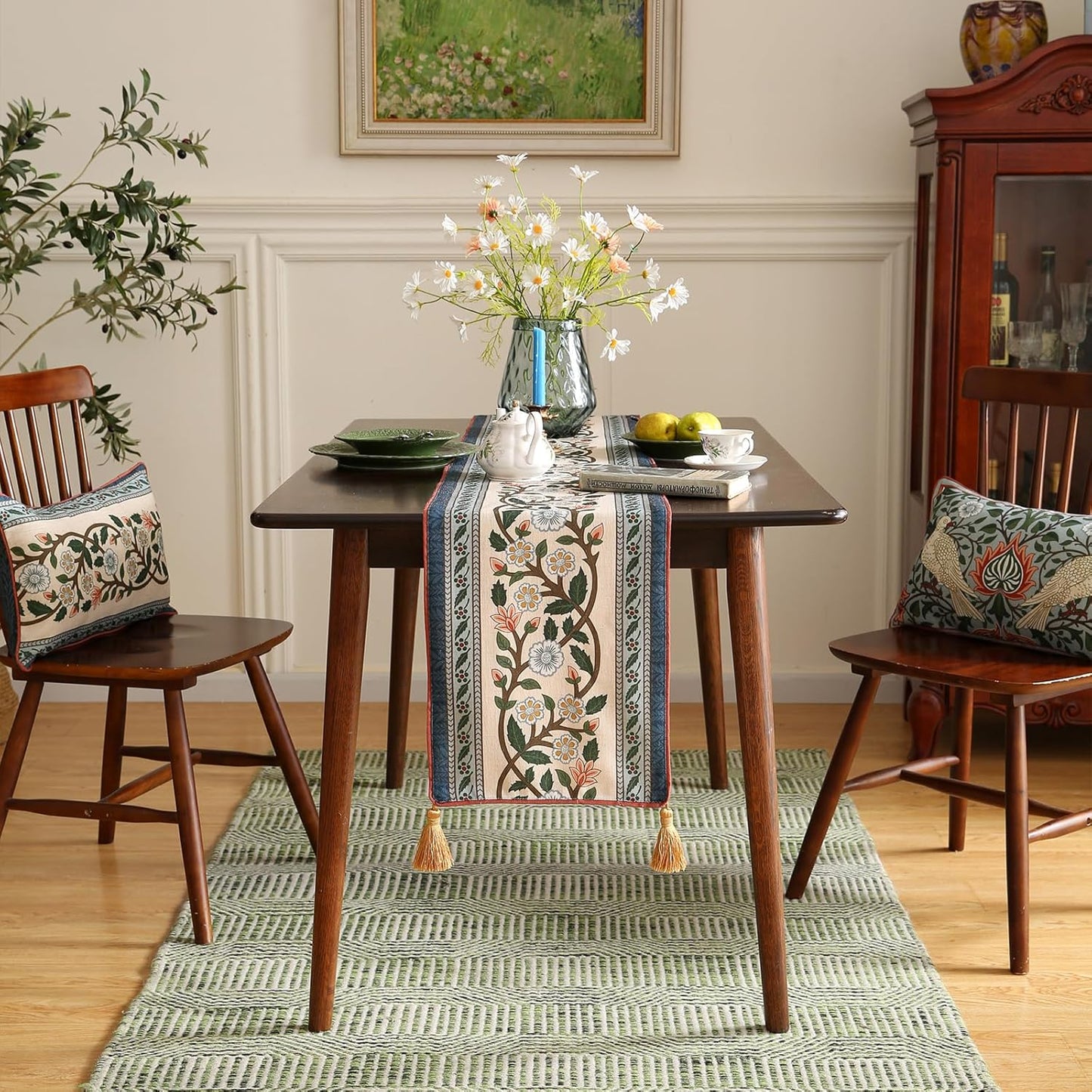 ISAENNE Designer Vintage Elegant Linen Table Runner 87 Inches Long,Colorful Flower Pattern Soft Table Runners for Dining Tables,Thanksgiving,Kitchen Tables,Christmas,12"*87"-Naples C