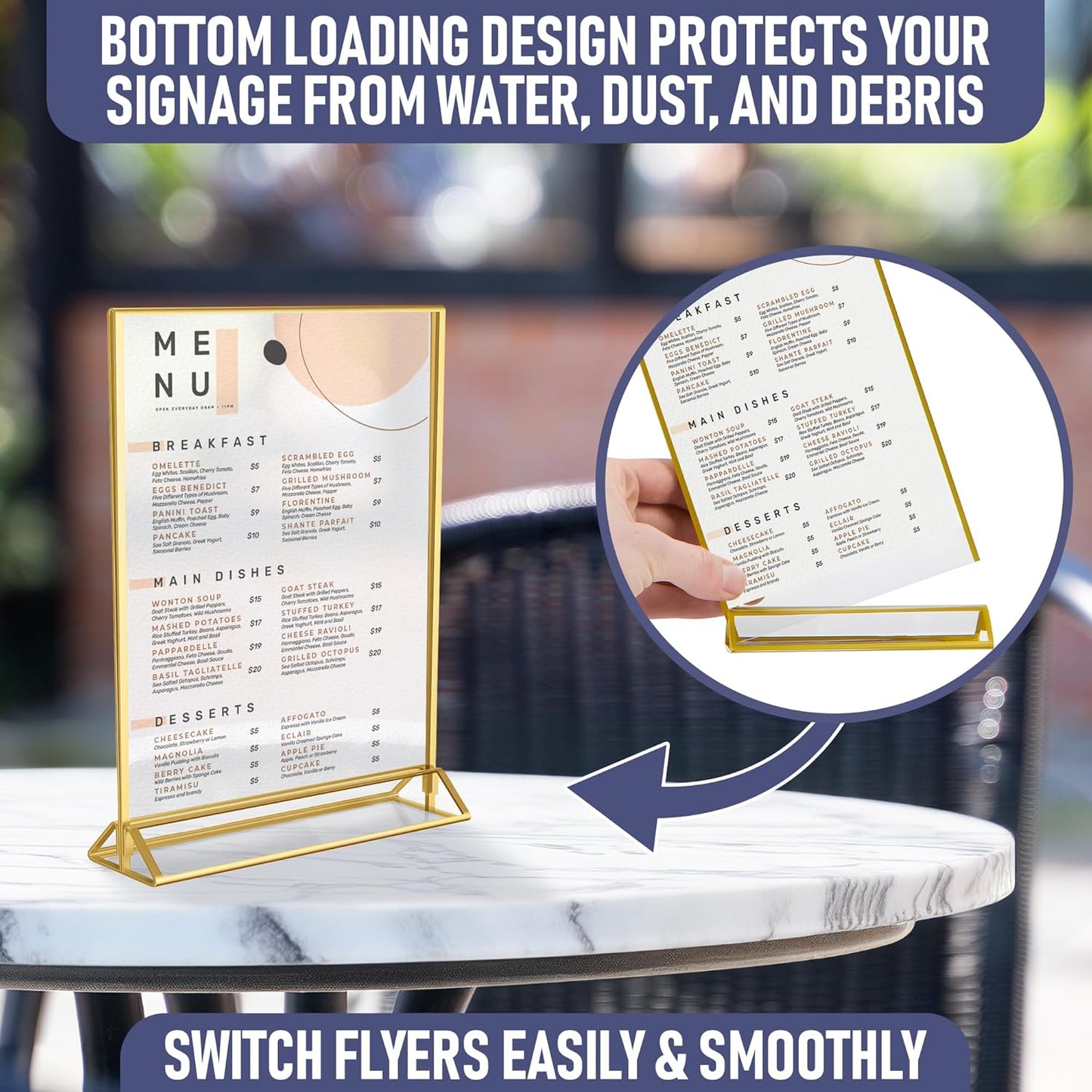 Gold Picture Frames Double-Sided, 6-Pack 5x7 Acrylic Table Number Holders, Clear Easel Stands for Signs, Gold Frames for Wedding Table Numbers, Menu Holders, and Photo Displays for Events and Décor