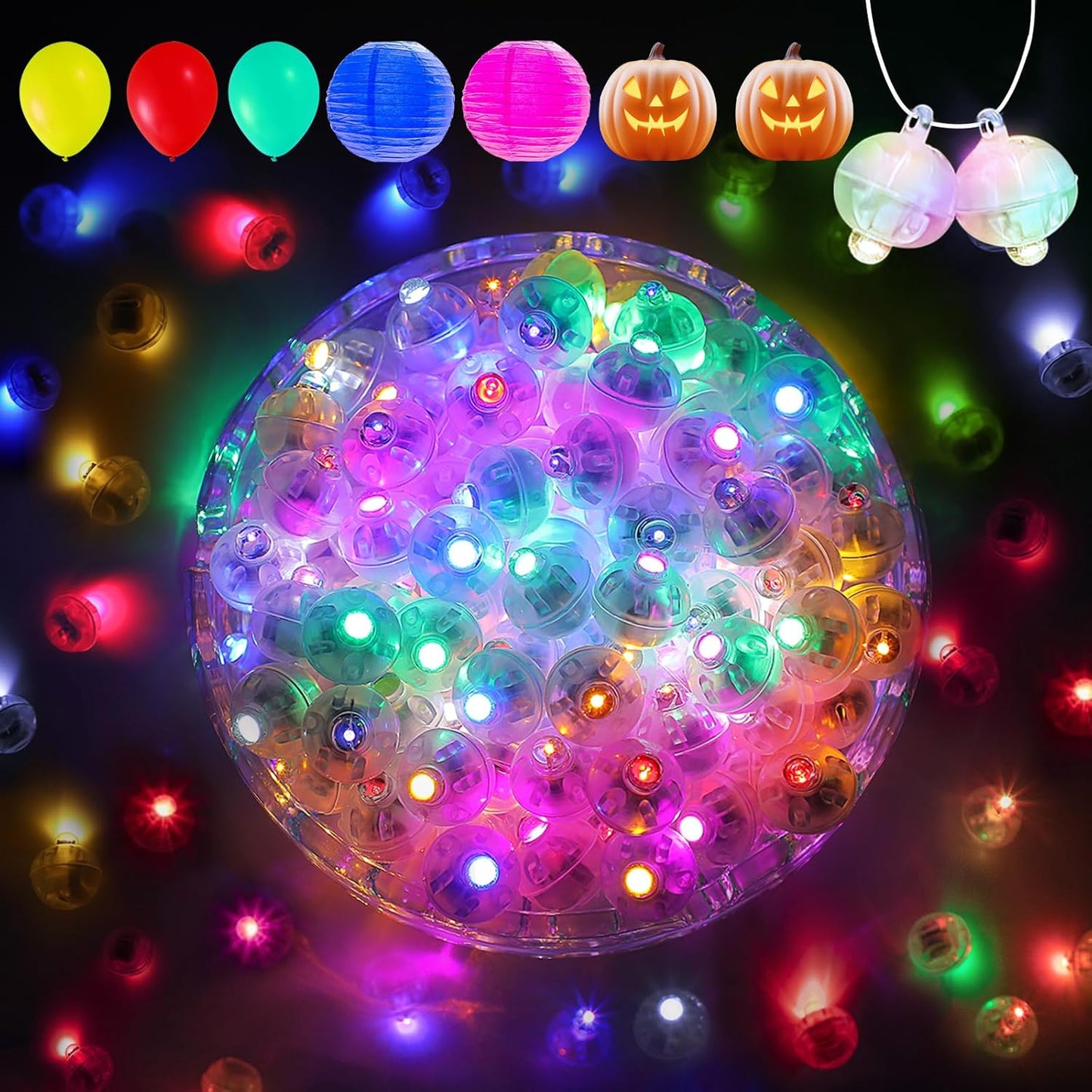 Aogist 100Pcs 10-Colors Balloon Lights with Hook,Long Standby Time,Waterproof Mini Light for Birthday Party Wedding Christmas Halloween Easter Decorative (Flash)