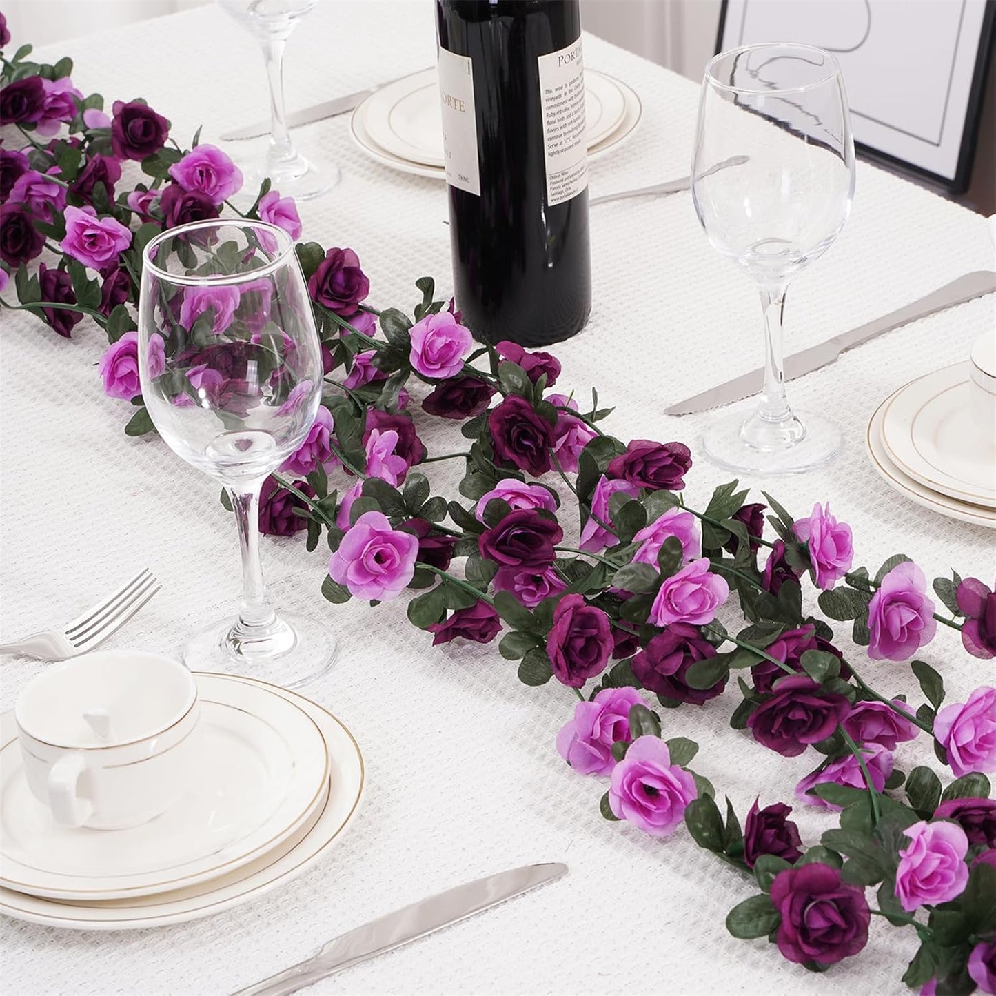 5 Pcs 41FT Flower Garland, Artificial Rose Garland Flowers Plants Fake Flower Hanging Rose Ivy, Birthday Party Valentine's Day Wedding Wall Arch Decor（Purple）