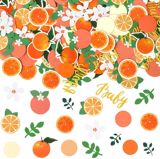 MARFOREVER 500 Pcs Little Cutie Baby Shower Confetti Citrus Decoration Orange Baby Shower Confetti Tangerine Eucalyptus Scatter for Gender Reveal Birthday Party Table Decoration Supplies