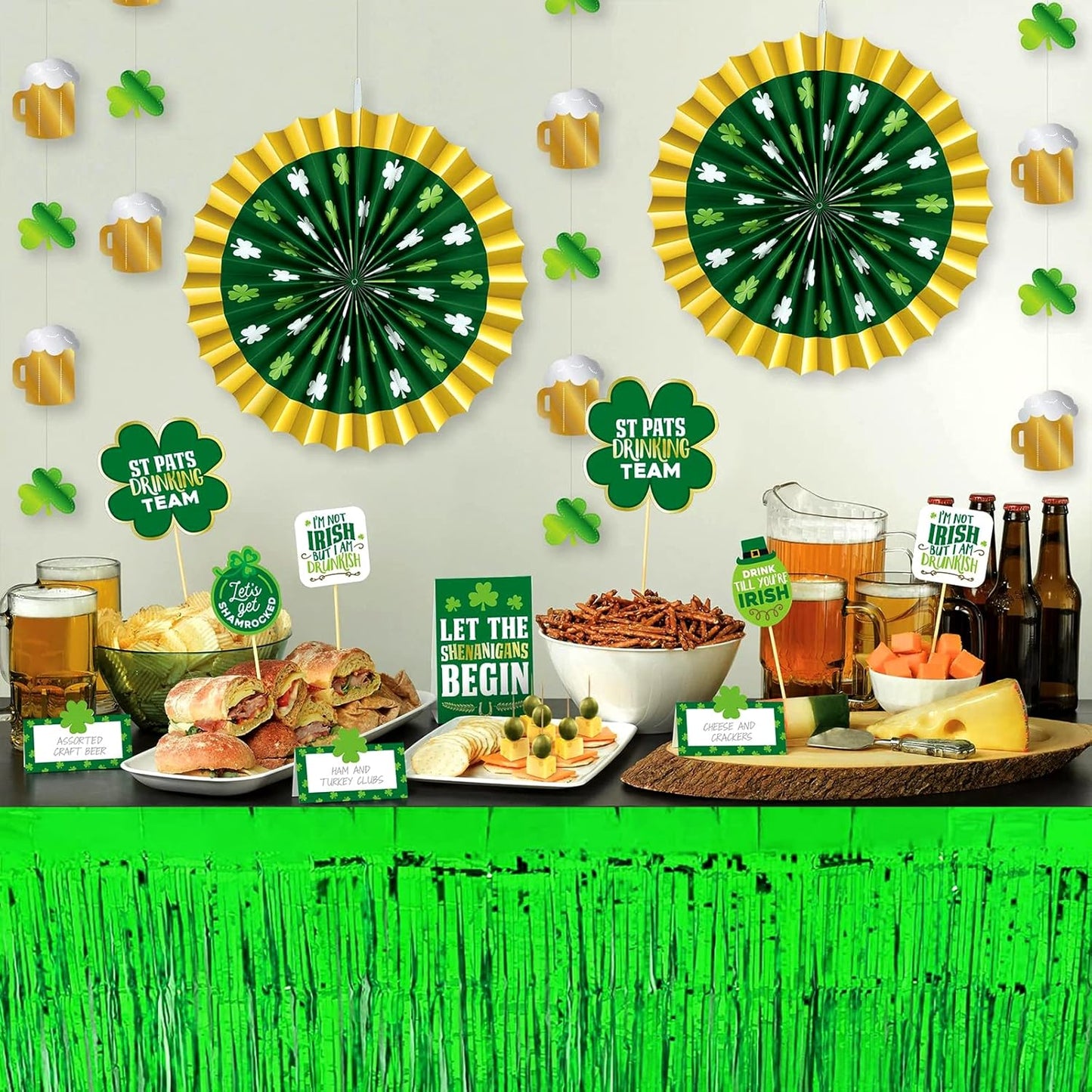 4 Pack 29x108 Inch Metallic Foil Fringe Tinsel Table Skirts for Rectangle Tables Streamer Curtains Backdrop for Wedding, Birthday, Parade Floats, Christmas, Halloween Party Decoration(Green)