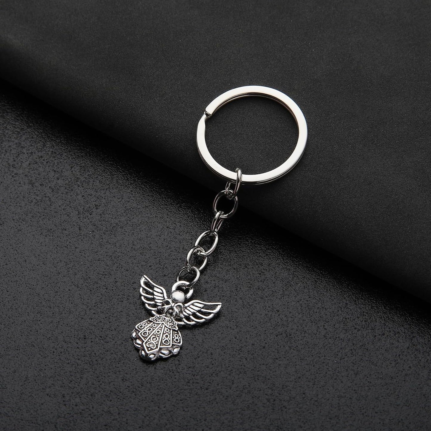 PHAETON 50PCS Silver Tone Guardian Angel Charm Keychain Key Ring