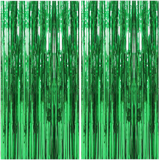 2 Pack Foil Curtain Backdrop Green Metallic Tinsel Foil Fringe Curtains Photo Booth Props for Birthday Wedding Engagement Baby Shower Bachelorette Christmas Holiday Celebration Party Decorations
