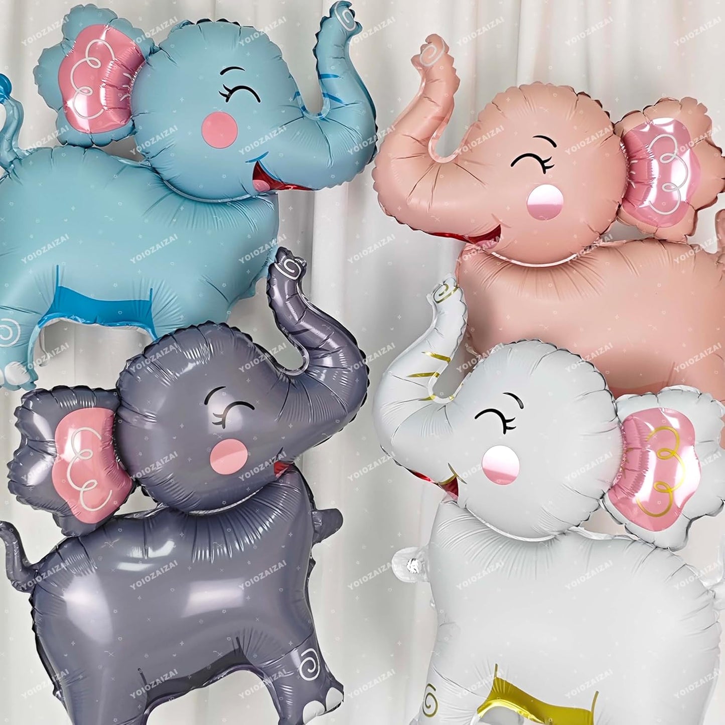 2PCS Matte self-standing elephant animal balloon 3D Jungle Large Elephant Foil Balloons For Kids safari themed birthday party gender indication baby shower Decor supplies Blue