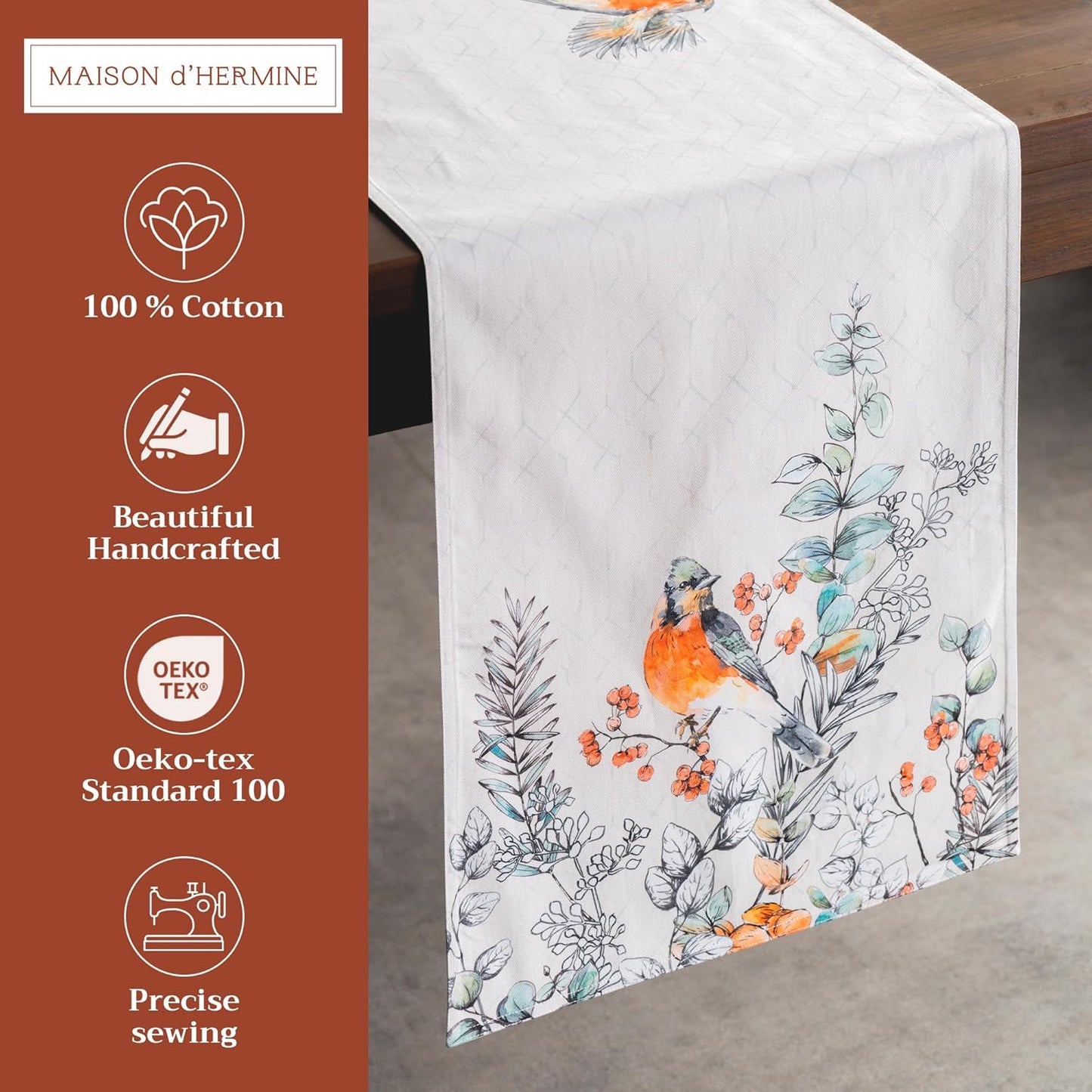 Maison d' Hermine Table Runner 100% Cotton Double Layer Table Runners 108 inches Long for Thanksgiving Christmas Decorations Home Kitchen Dining Party Wedding (Whitish Shabby Chique, 14.5" x 108")