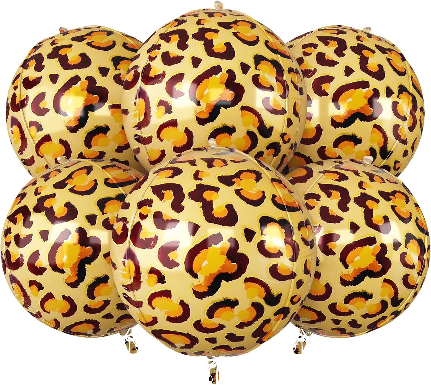 6Pcs Gold Cheetah Print Foil Balloons, 22inch 4D Leopard Theme Balloons, Large Round Ball Animal Foil Balloon for Cheetah Zoo Themed Wild Jungle Birthday Party Backdrop Decorations