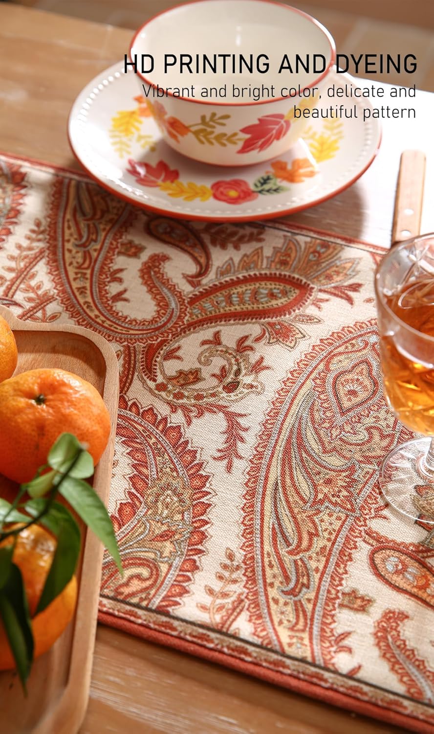 ISAENNE Designer Elegant Red Linen Table Runner 102 Inches Long,Vintage Paisley Pattern Durable Table Runners for Dining Tables,Thanksgiving,Kitchen Tables,Christmas,12"*102"-Chauffrey A