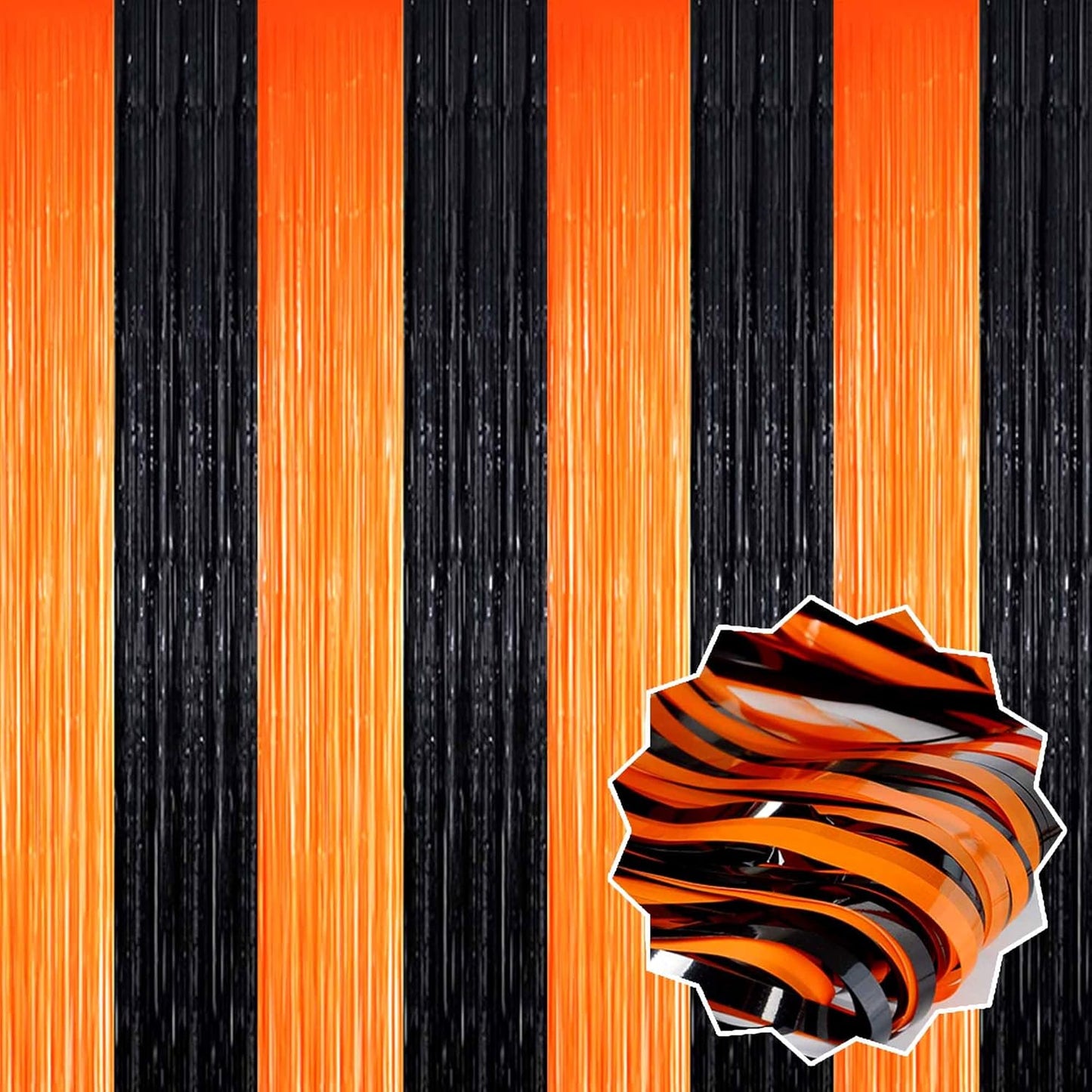 6 Pack Black Orange Foil Fringe Curtains Backdrop, 3.28 x 8.2 Ft Metallic Streamers Tinsel Curtains Background for Photo Booth, Birthday, Weddings, Carnivals, Graduation, Themed Party Decorations