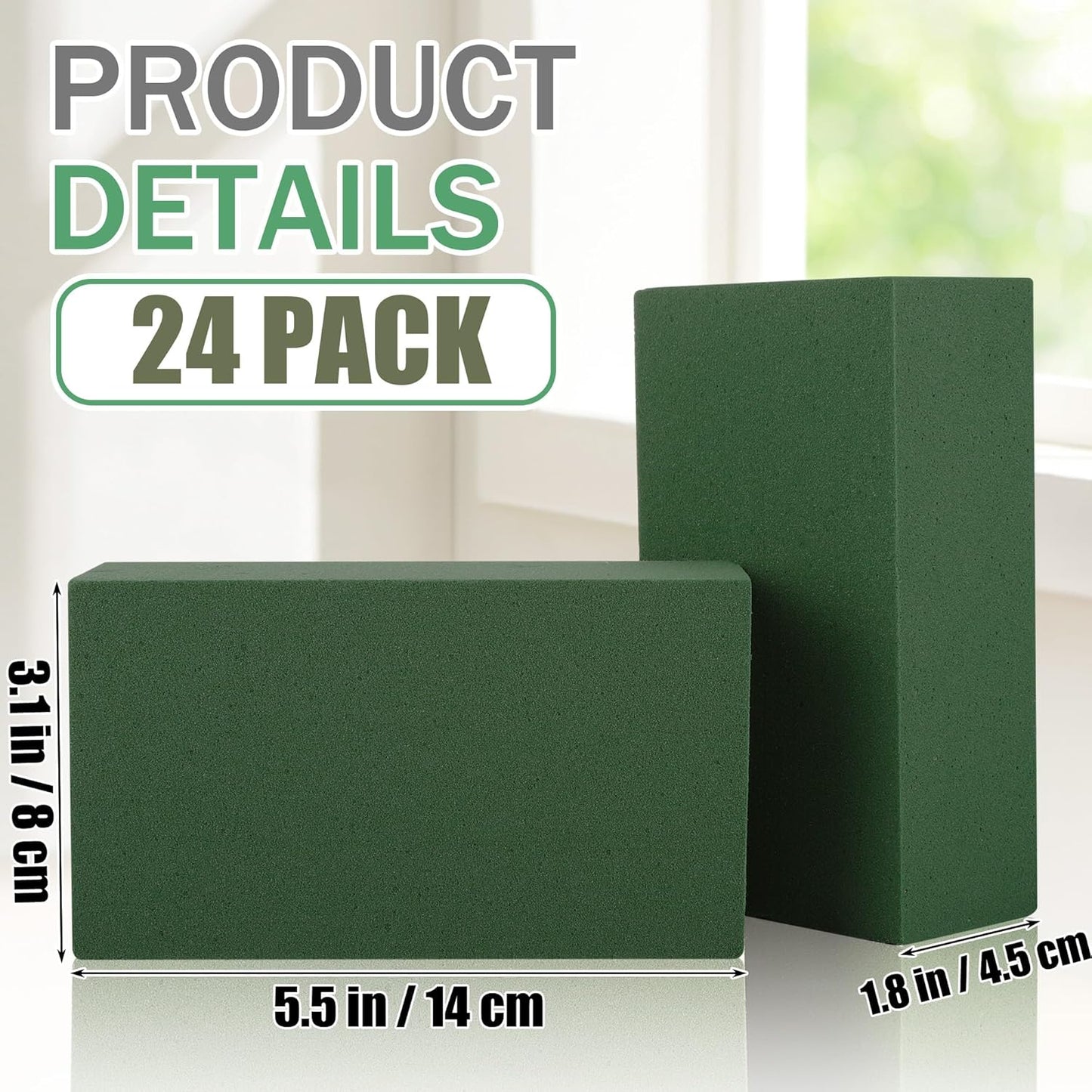 24 Packs Floral Foam Blocks Wet & Dry Floral Foam Bricks 5.5x3.1x1.8 Inch Flower Arranging Kit for Fresh and Artificial Flowers Florist Foam Blocks for Wedding Home Decor