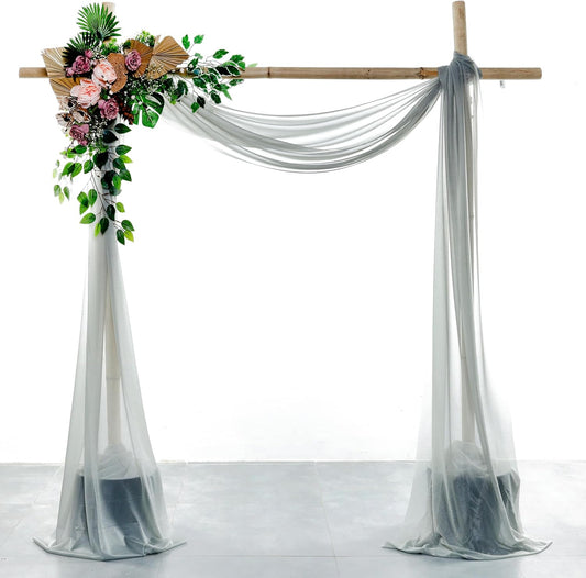 VDS Pack of 2 Panel (30 Inch X 100 Feet) Wedding Arch Draping Fabric Sheer Chiffon Fabric Drapery for Wedding Ceremony Reception Swag Backdrop Canopy Chuppah ARBO Altars Decoration (Grey)