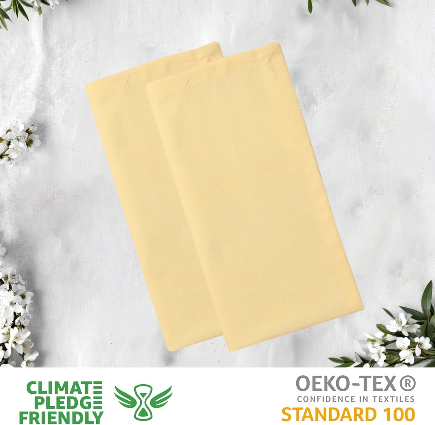 Urban Villa Fall Cloth Napkins 100% Cotton Slub Absorbent Dinner Napkins (Set of 12) Oversized 20x20 Inches Solid Yellow Color Soft Durable Reusable Washable Ideal for Everyday Use Wedding Parties