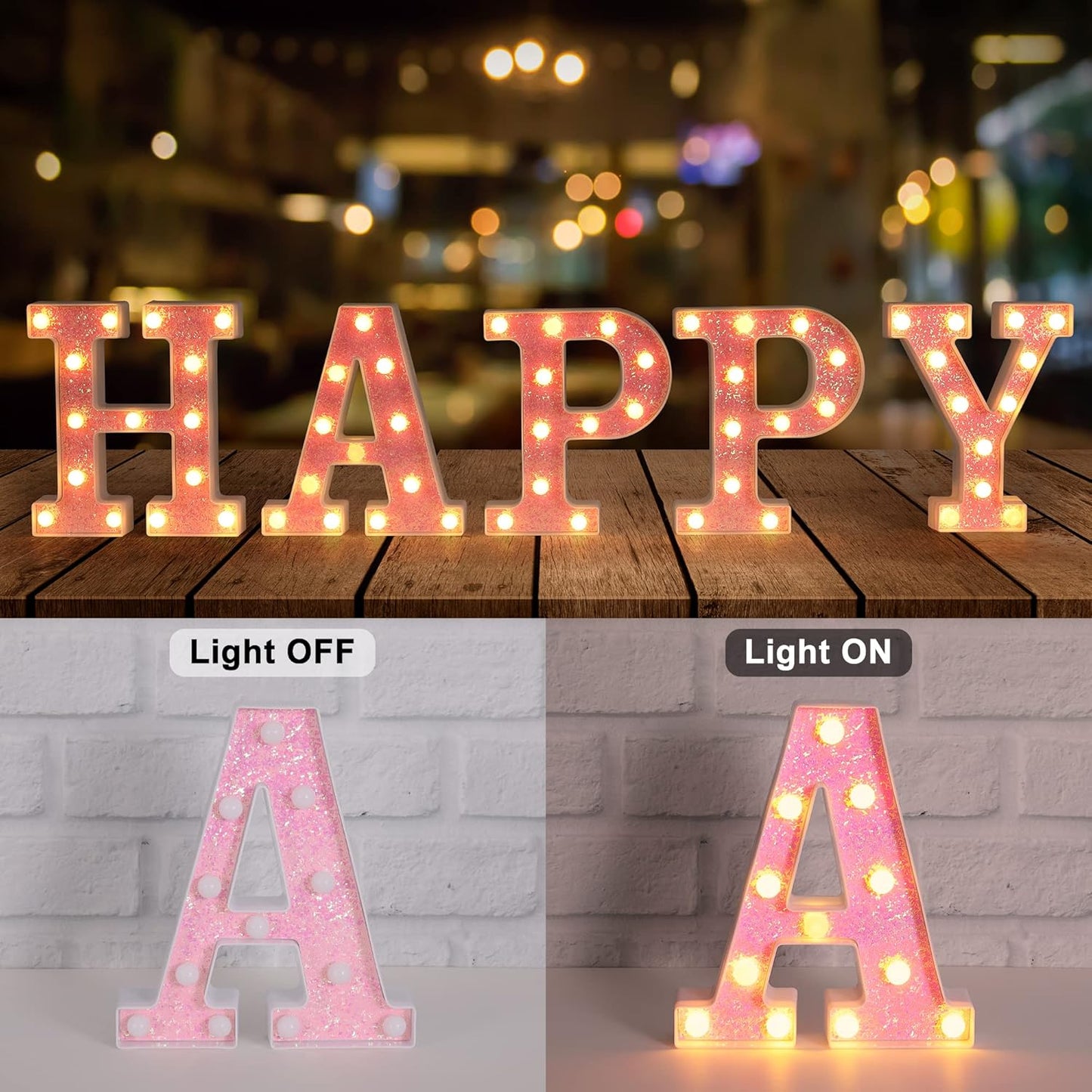 Foaky Pink Light up Letters，Pink Party Decorations,Girls Room Decor,Glitter Light Up Letters,Alphabet Letter Sign for Night Light Birthday Party Girls Gifts, Home Bar Decoration（K）