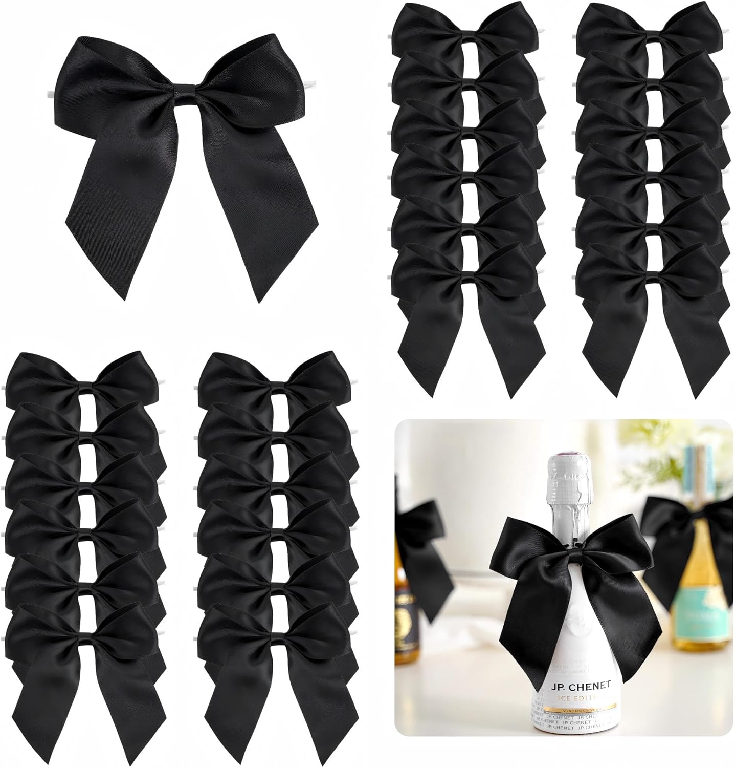 4.5" Satin Ribbon Black Bows for Gift Wrapping, Twist Tie Bows, Cute Bows for Crafts, Party Favors, Premade Bows Pre-Tied Decorative Bows for Flower Bouquets Candy Apple Bows-24 Counts