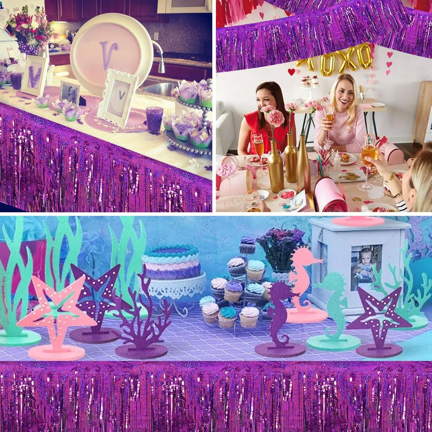 BEISHIDA 3 Packs Metallic Foil Fringe Garland Laser Purple Wall Hanging Tinsel Fringe Banners for Car Floats Bridal Shower Wedding Birthday Easter Graduation Holiday Party Decoration(30 Feet)