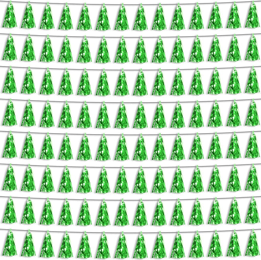 8P Green Foil Fringe Metallic Tassel Streamers Banner Tassel Garland for Parade Floats, Bachelorette, Wedding, Birthday, Halloween, Christmas, Bridal/Baby Shower Party Decorations