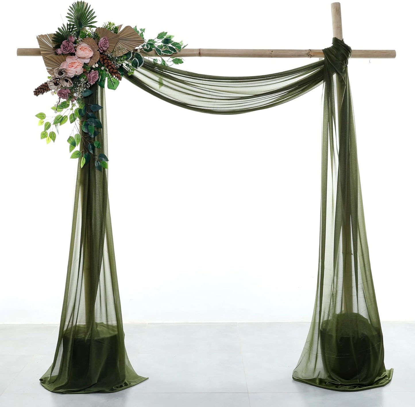 VDS Pack of 2 Panel (30 Inch X 20 Feet) Wedding Arch Draping Fabric Sheer Chiffon Fabric Drapery for Wedding Ceremony Reception Swag Backdrop Canopy Chuppah ARBO Altars Decoration (Olive)