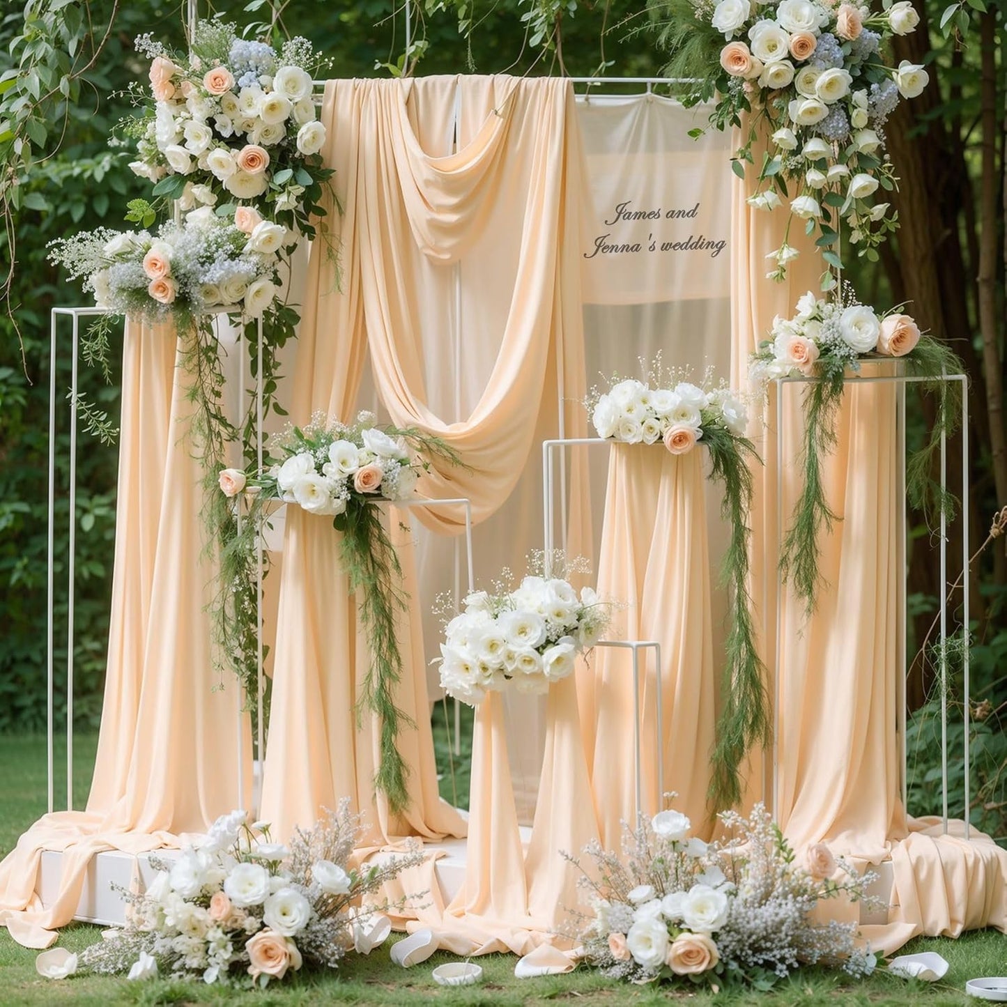 Wedding Arch Draping Fabric,2 Panels 18FT Champagne Arch Drapes Chiffon Fabric Drapery Decorations for Ceremony Reception Party Ceiling Backdrop