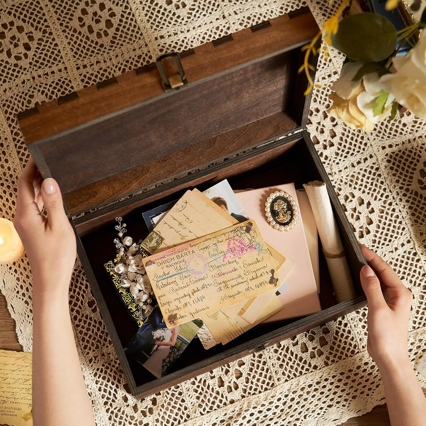 AW BRIDAL Mr and Mrs Wedding Keepsake Box Large for Couples, Wooden Engraved Memory Boxes with Lids, Bridal Shower Gifts for Bride, Engamement Gifts for Engaged Couple, Storage and Decorative Chest