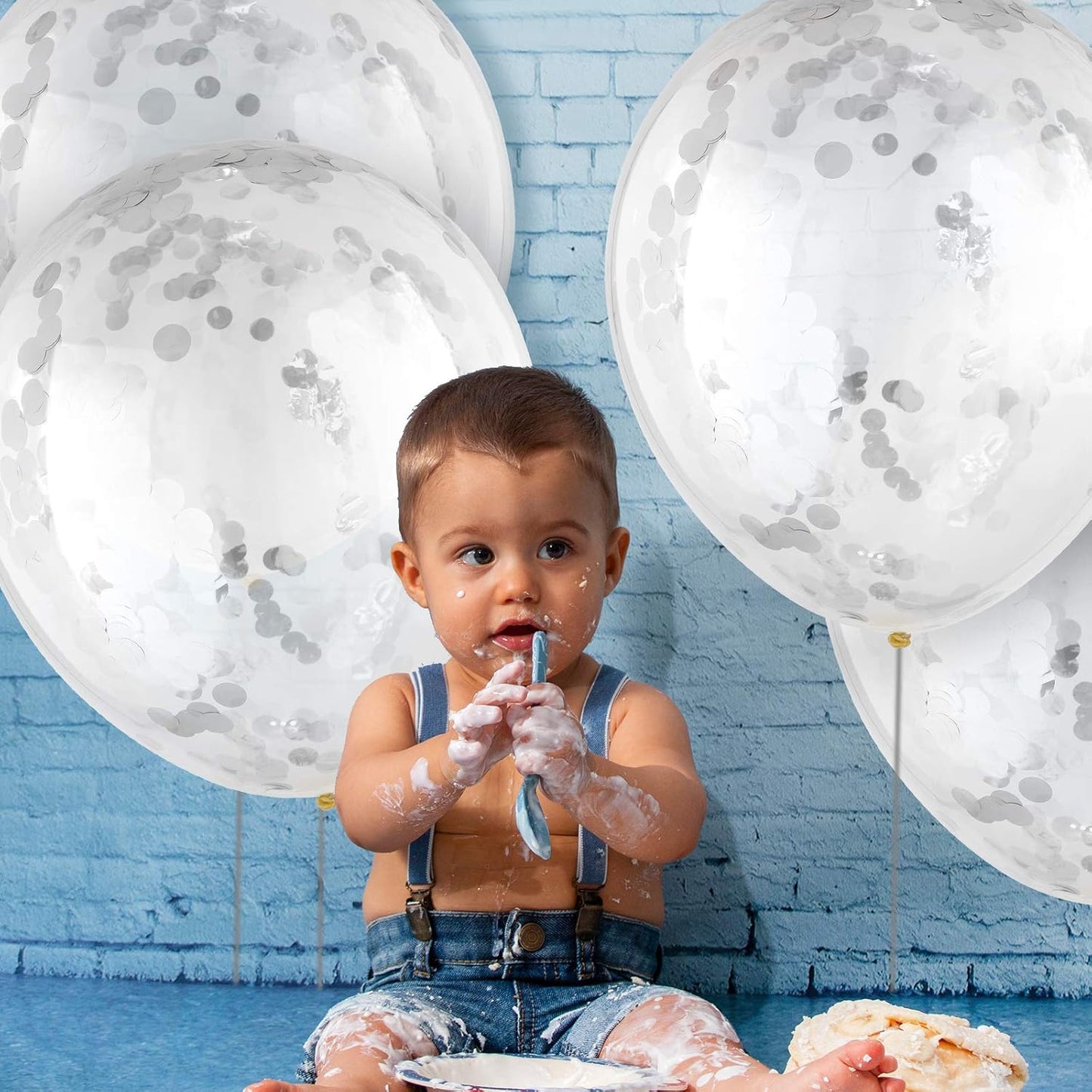 10 Pieces 18 Inch Glitter Confetti Balloons Paper Dots Confetti Shiny Latex Large Balloons for Birthday Wedding Party Decorations(Silver)