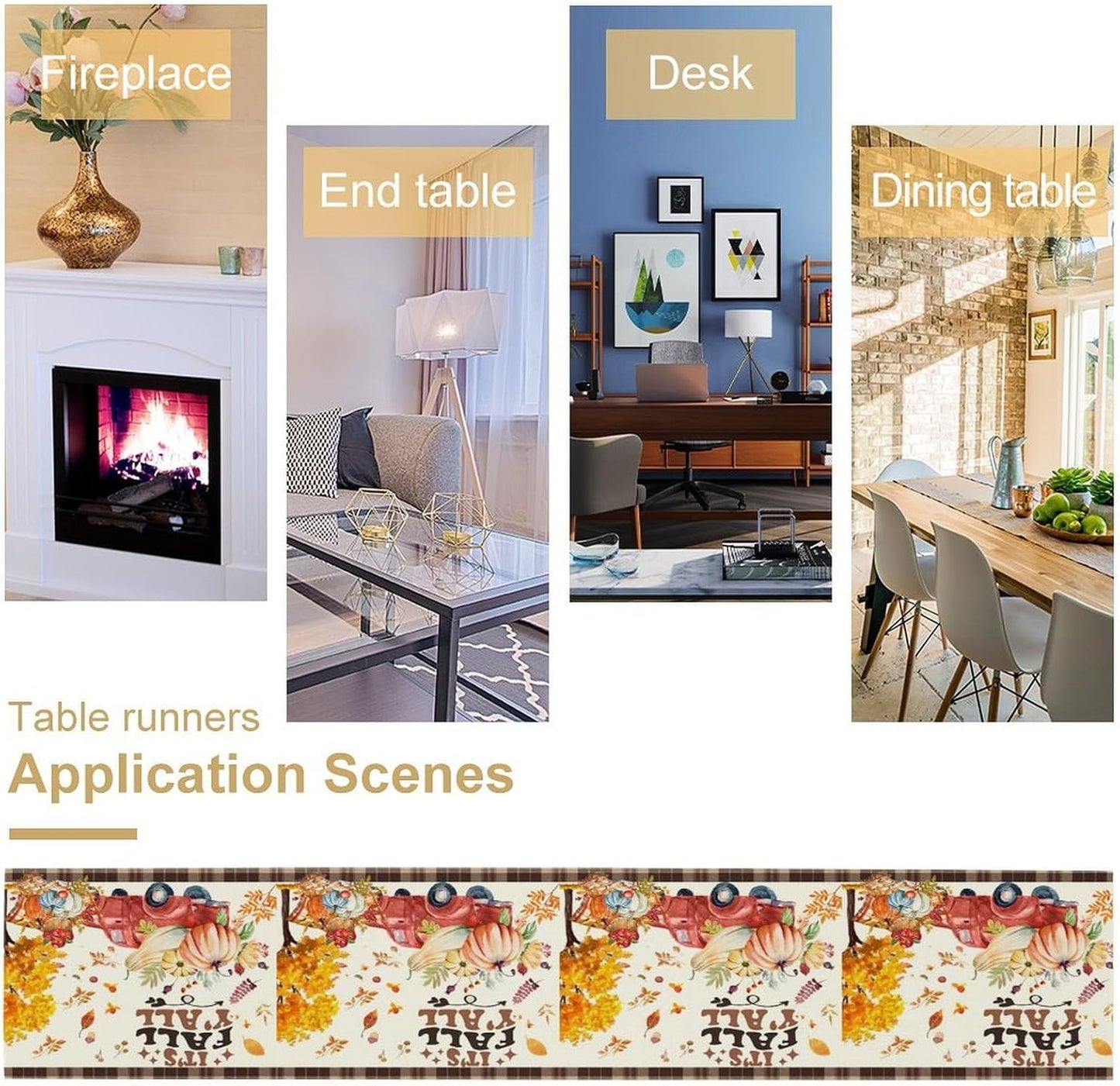 Fall Pumpkin Table Runner,Rustic Maple Yellow Leaf Trees Truncks Brown Plaid Tablecloth Burlap for Hotel Indoors Outdoor Dining Room Kitchen Home Decor,W13X L90 in