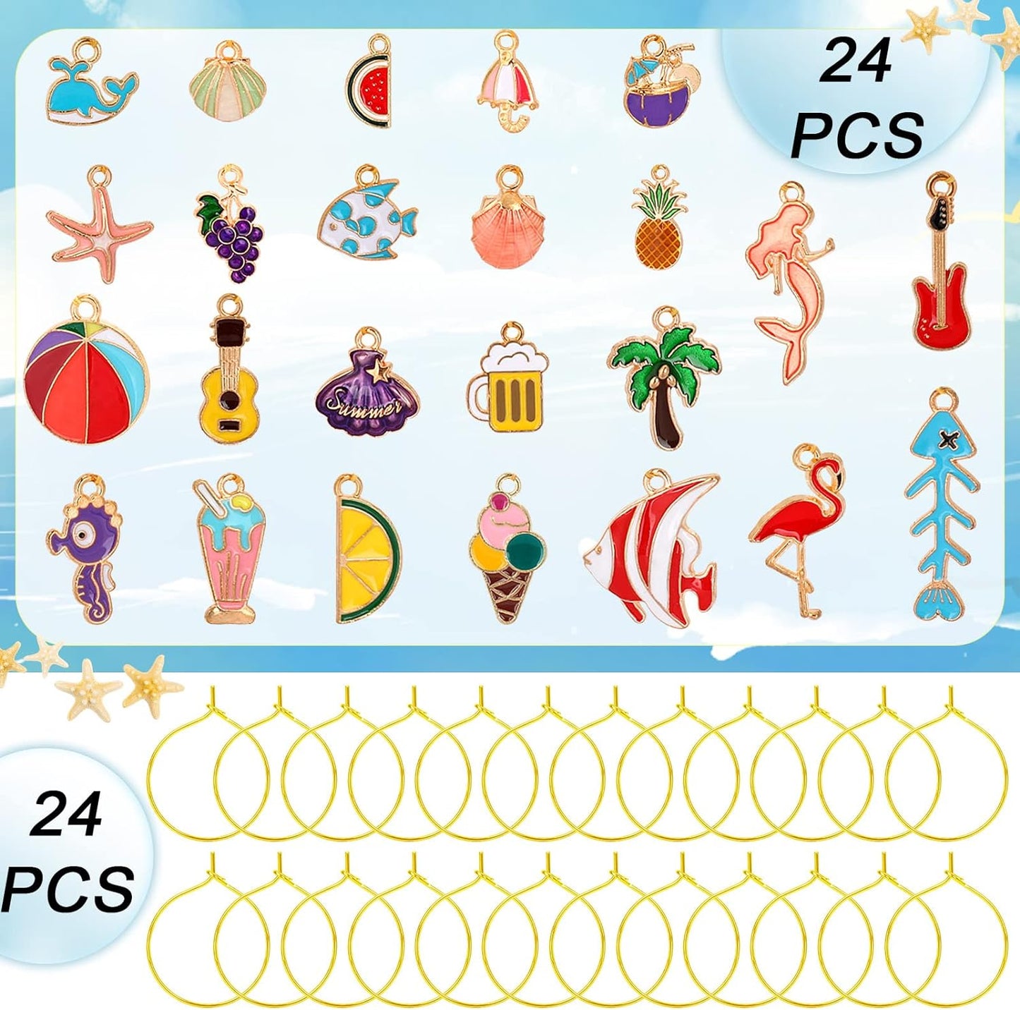 SANNIX 24pcs Wine Glass Charms - Identifier Tags for Stem Glasses - Funny Charms for Summer Christmas Wine Tasting Party Decorations