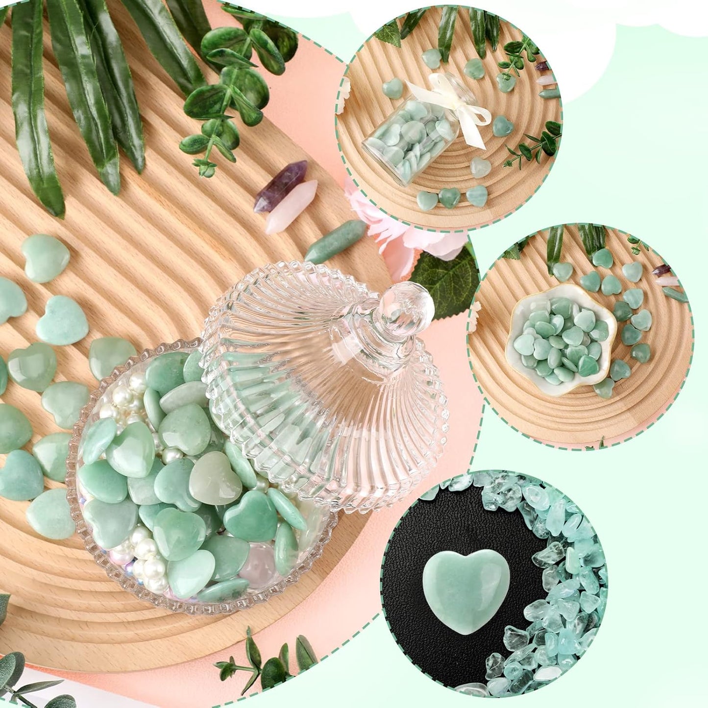 Gerrii 50 Pcs Heart Healing Stone Bulk Quartz Heart Inspirational Stones Gift for Women Love Pocket Polished Natural Energy Balancing Meditation 0.8 Inch(Green)