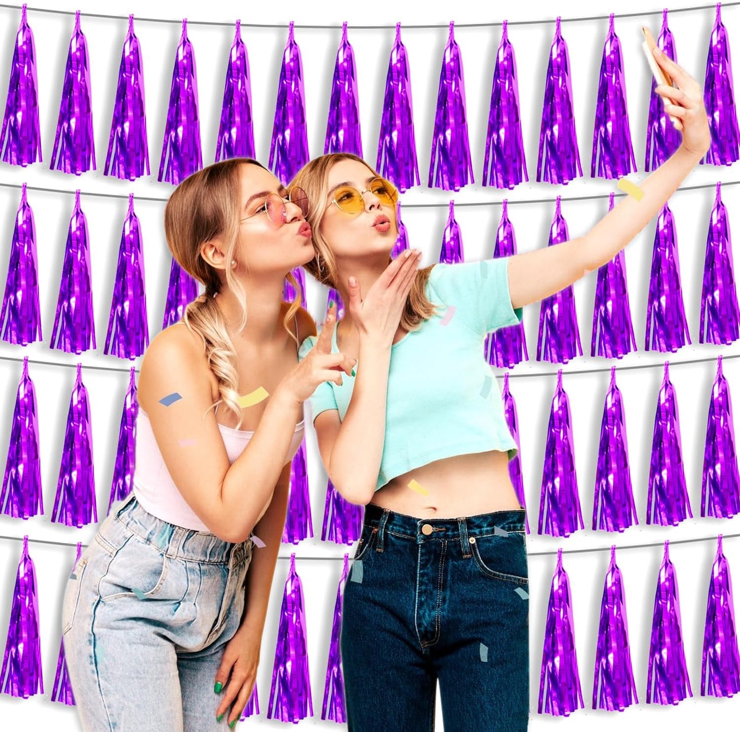 4P Purple Foil Fringe Tassel Banner Garland Metallic Tinsel Streamers Wall Hanging Curtain Backdrop Banner for Parade Floats, 2024 Graduation Decorations, Father's Day Party Decoration