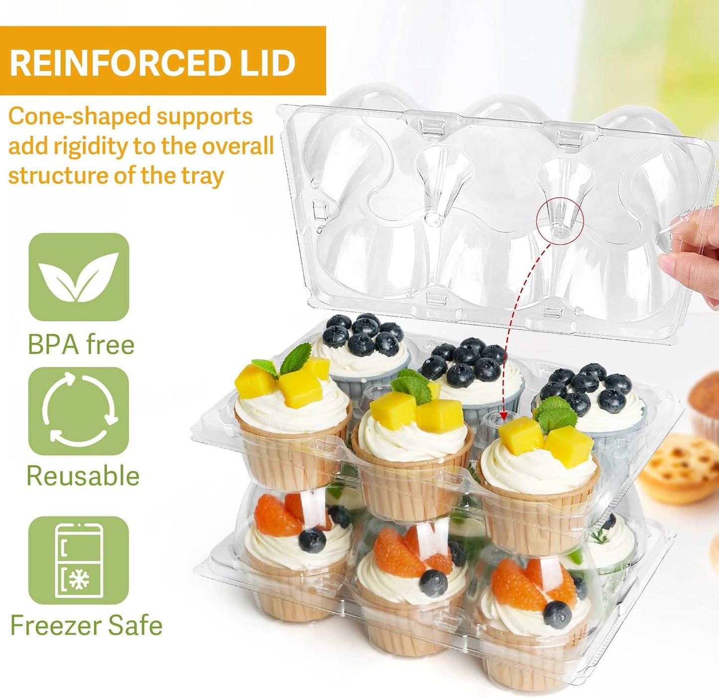 LotFancy Cupcake Containers 6 Count, 10 Sets, Clear Plastic Cupcake Boxes, Disposable Cupcake Carriers with Detachable Tall Dome Lid, BPA Free, Standard Size