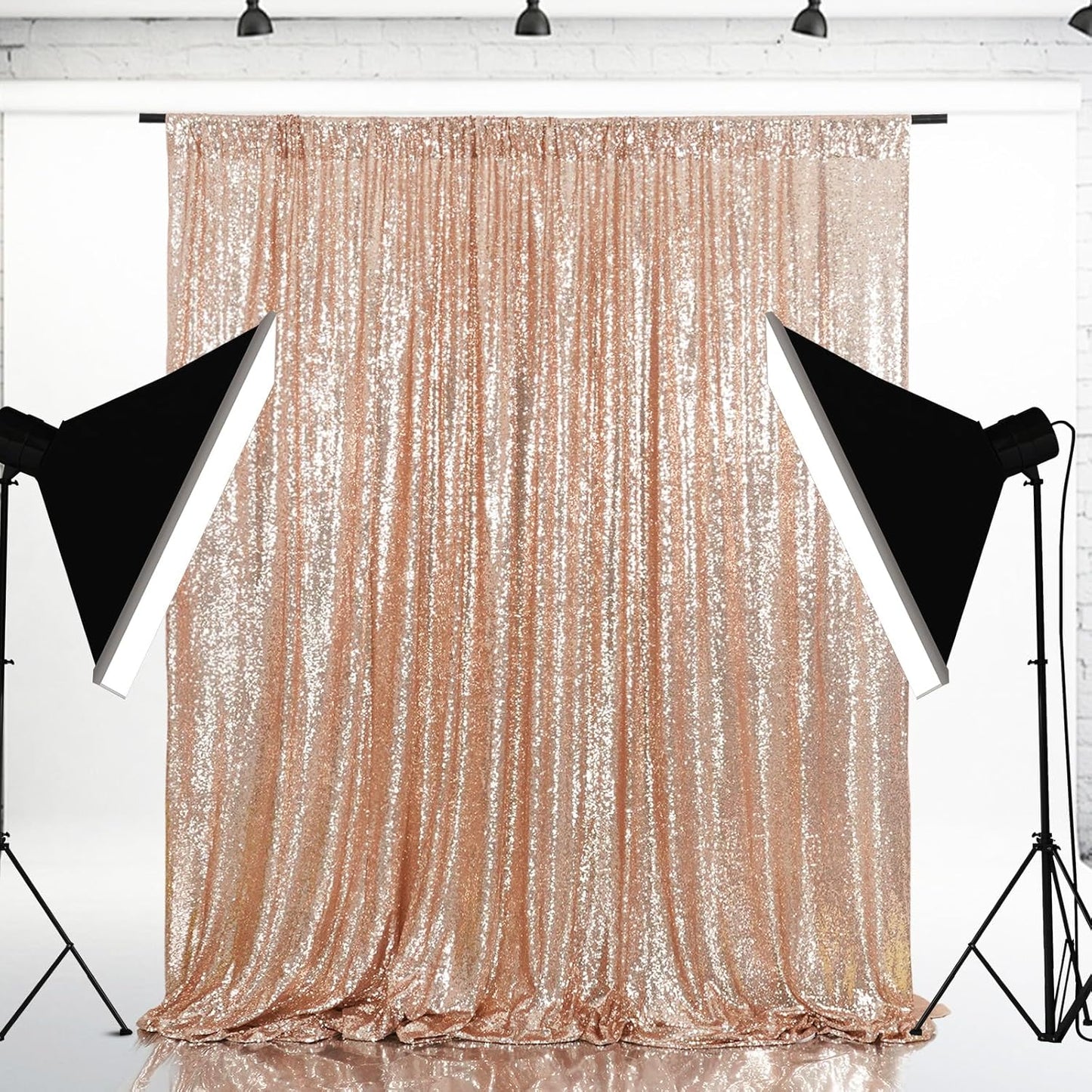 Eternal Beauty Rose Gold Sequin Backdrop, 10x10 Ft Glitter Background Curtains for Shimmer Photography Party Wedding Birthday Back Drop Decor