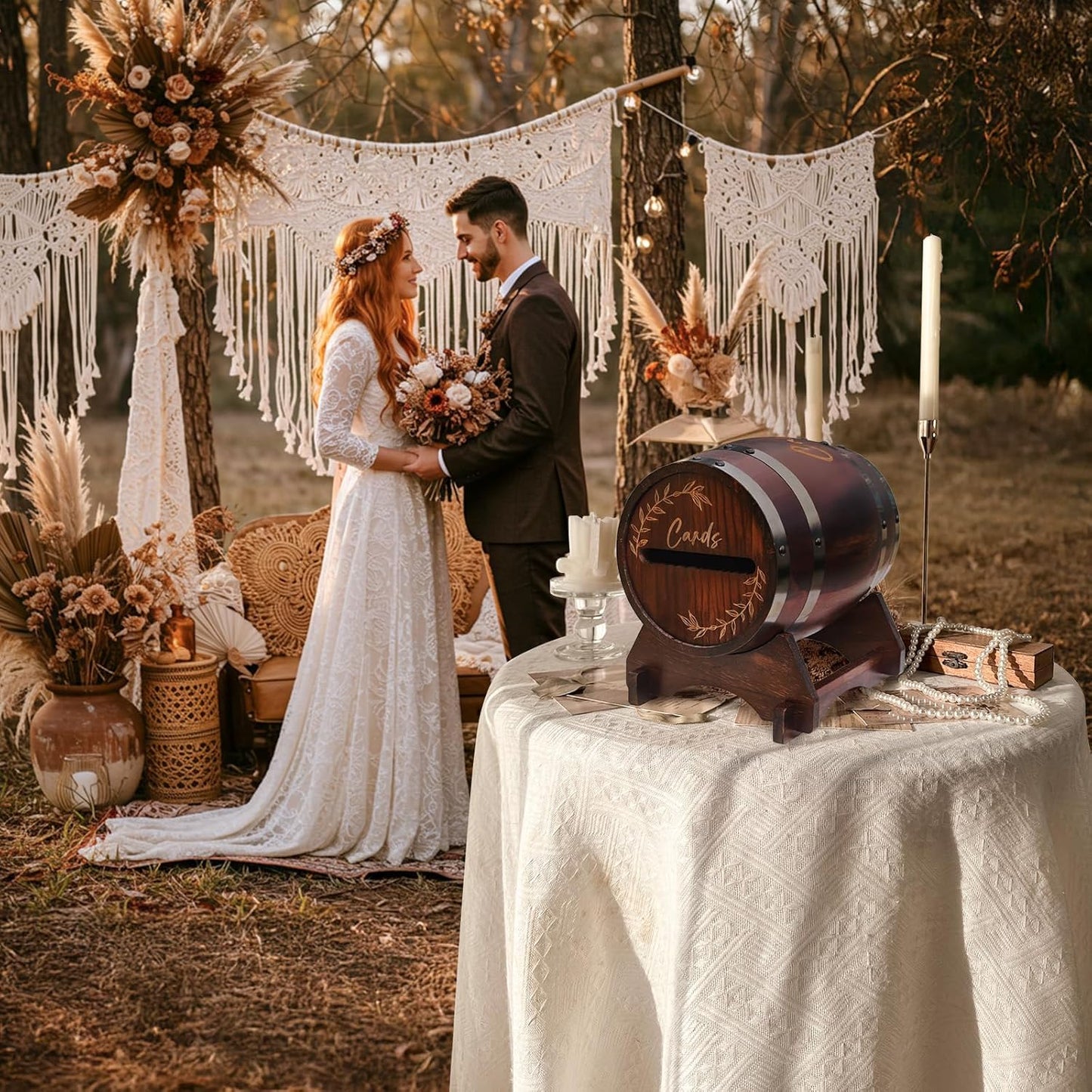 OurWarm Wooden Card Box for Wedding, Vintage Gift Card Box with Base, Whiskey Barrel Wedding Card Boxes for Reception Party Graduation Bridal Baby Shower Birthday Decoration