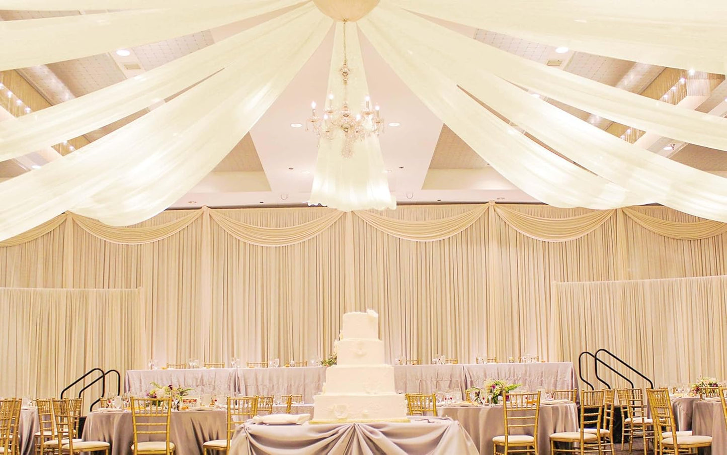 6 Panels Ivory Ceiling Drapes, 5ftx20ft Ceiling-Drapes Wedding Arch Draping Fabric Cheesecloth Sheer Curtain Romantic Decorations for Wedding Party Banquet Ceremony Stage