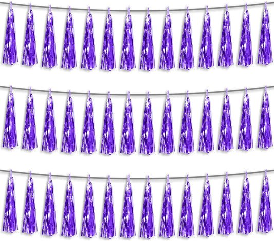 3P Purple Foil Fringe Metallic Tassel Streamers Banner Tassel Garland for Parade Floats, Bachelorette, Wedding, Birthday, Halloween, Christmas, Bridal/Baby Shower Party Decorations